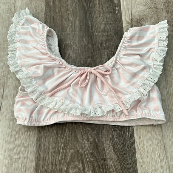 Well Dressed Wolf Go Wildling Pink Stripes 2 piece Swim Bikini, Girls Size 8,EUC